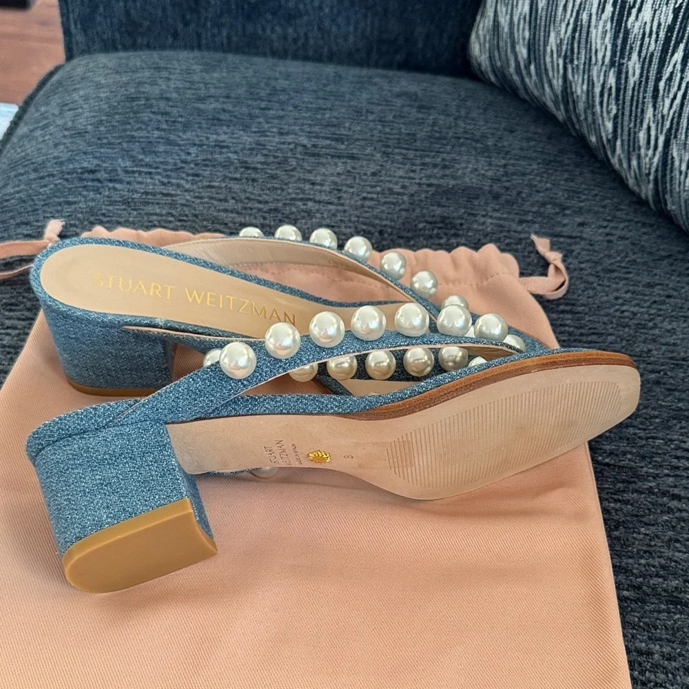 Stuart Weitzman Denim Pearl Mules - Picture 4 of 6